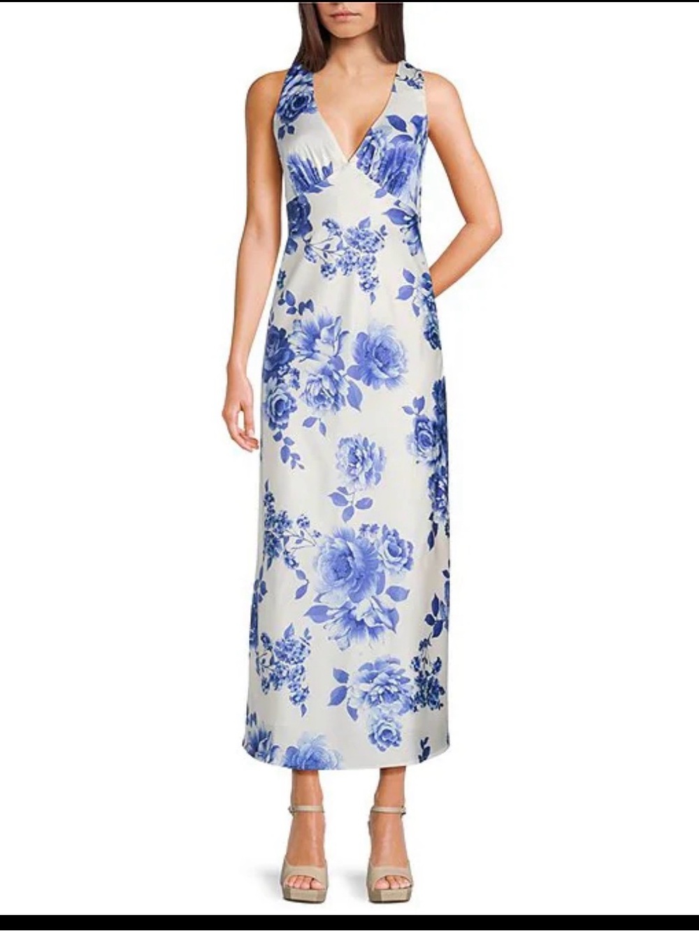 Crystal Doll White Maxi Dress with Blue Floral Print